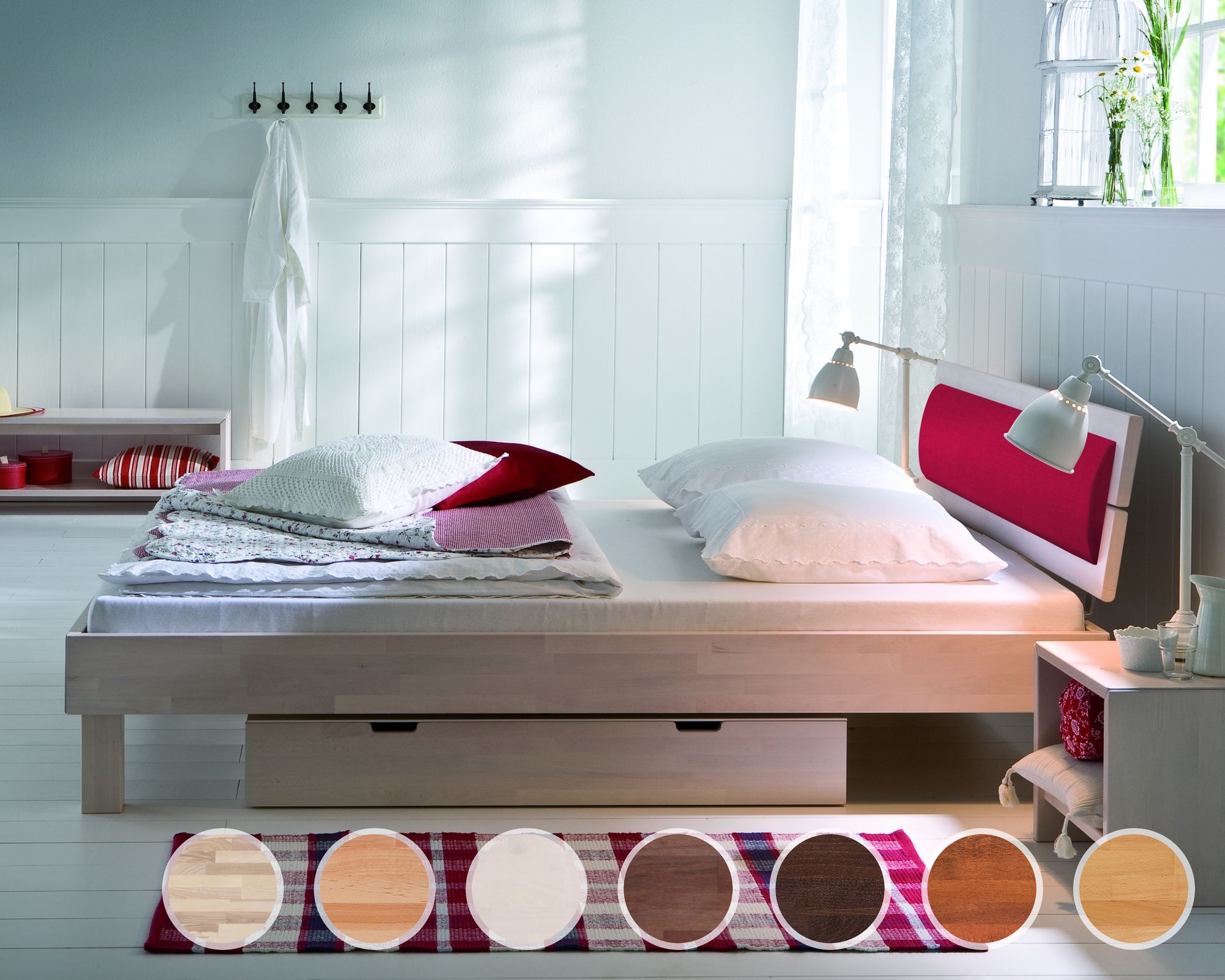 Hasena Wood-Line Massivholzbett Classic Cantu/Duetto 140x200 cm / Kernbuche natur, geölt