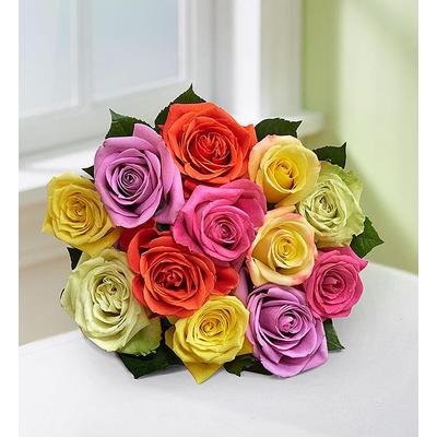 1-800-Flowers Flower Delivery One Dozen Assorted Roses + Free Vase Bouquet Only | Happiness Delivered To Their Door