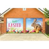 The Holiday Aisle® Happy Easter Bunny Basket 2-Piece Door Mural Set Polyester in Blue/Pink | 84 H x 96 W x 1 D in | Wayfair