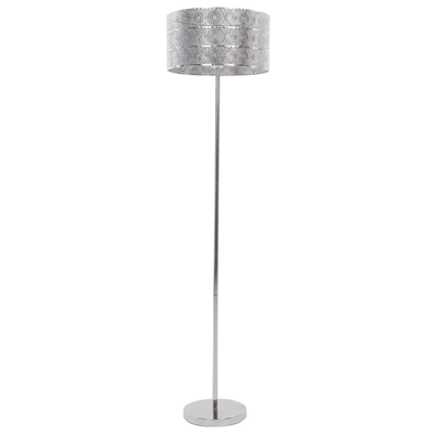 Stehlampe Silber Metall 147 cm runder Schirm Marokkanisches Design langes Kabel mit Schalter Boho Stil