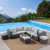 Ebern Designs Jossif 9 Piece Rattan Sectional Seating Group w/ Cushions Synthetic Wicker/All - Weather Wicker/Wicker/Rattan in Gray | Outdoor Furniture | Wayfair