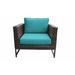 Wrought Studio™ Sumpter Patio Chair w/ Cushions Wicker/Rattan in Blue/Brown | 30 H x 38 W x 34 D in | Wayfair 942592E6AB7A42FEB897218A490D95DD