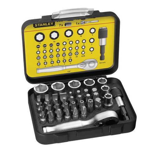stanley 1 coffret de 39 embouts + douilles + mini cliquet fatmax pro