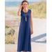 Appleseeds Women's Boardwalk Solid Sleeveless Maxi Knit Dress - Blue - PS - Petite