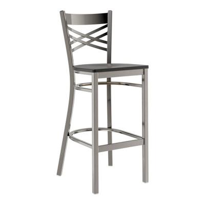 Lancaster Table & Seating Clear Coat Finish Cross Back Bar Stool with Black Wood Seat - Assembled