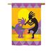 Breeze Decor Kokopelli Primitive Southwest Impressions 2-Sided Polyester 40 x 28 in. House Flag in Indigo/Pink/Yellow | 40 H x 28 W in | Wayfair