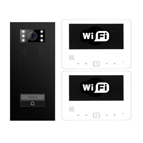 WLAN & App gesteuerte Türsprechanlage Einfamilienhaus Türstation XD-1 Premium Black Steel + 2x Monitor XD-7 IP-BUS Technologie