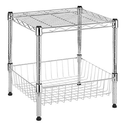 Whitmor Supreme Stacking Shelf with Basket - Adjustable Home Organizer - Chrome