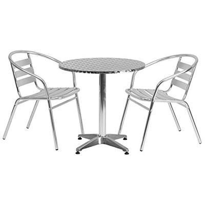 Flash Furniture 27.5'' Round Aluminum Indoor-Outdoor Table Set with 2 Slat Back Chairs
