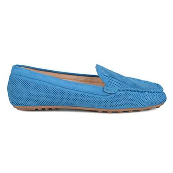 Brinley Co. Womens Comfort Sole Faux Nubuck Laser Cut Loafers Blue, 6 Regular US