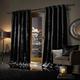 SELECT-ED® Luxuries Faux Velvet Curtains Pair Fully Lined Eyelet Ring Top Ready Made Curtains NZ (NZ, Black, 66" Width x 72" Depth)