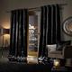 SELECT-ED® Luxuries Faux Velvet Curtains Pair Fully Lined Eyelet Ring Top Ready Made Curtains NZ (NZ, Black, 66" Width x 54" Depth)