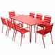 Ensemble table de jardin et 8 fauteuils en métal rouge - Palavas - Rouge