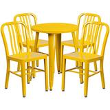 Flash Furniture 24'' Round Yellow Metal Indoor-Outdoor Table Set with 4 Vertical Slat Back Chairs screenshot. Patio Furniture directory of Outdoor Furniture.