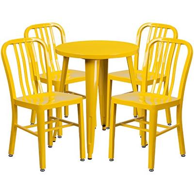 Flash Furniture 24'' Round Yellow Metal Indoor-Outdoor Table Set with 4 Vertical Slat Back Chairs
