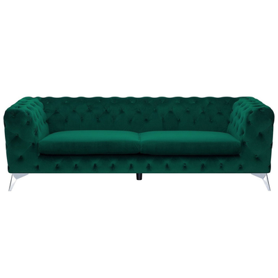 Sofa Smaragdgrün Samtstoff 3-Sitzer Chesterfield Stil Klassisch Wohnzimmer