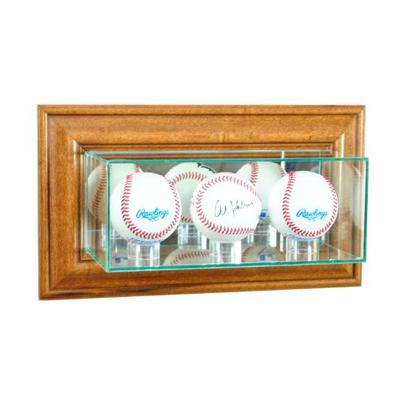 Perfect Cases MLB Wall Mounted Triple Baseball Glass Display Case, Walnut