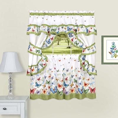 Achim Home Furnishings Butterflies Printed Cottage Window Curtain Set 57" x 36" Green