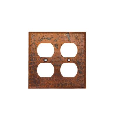Premier Copper Products SO4 Copper Switch Plate Double Duplex with Four Hole Outlet Cover, Oil Rubbe