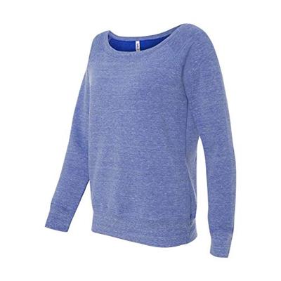 Bella + Canvas Women's Sponge Fleece Wide Neck Sweatshirt, Blue Triblend, Medium