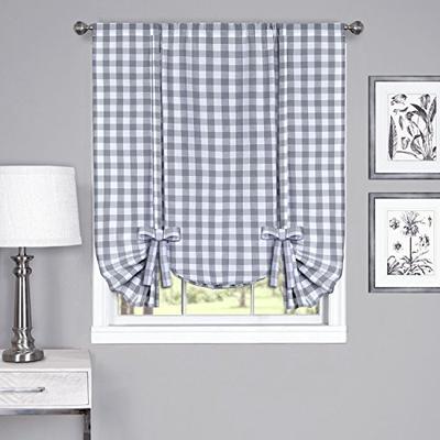 Achim Home Furnishings Buffalo Check Window Curtain Tie Up Shade, 42" x 63", Grey & White