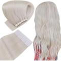 Easyouth Tape in Hair Extensions White Blonde Glue in Hair Extensions Human Hair Tape Extensions Real Hair Blonde Seamless Long 50g 20Pcs 20 Inch