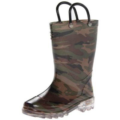 Western Chief Boys Waterproof Rain Boots that Light up with Each Step, Camo Green, 1 M US Little Kid
