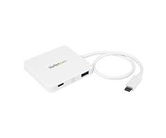 USB C Hub - Powered - White - 3 Port USB-C to USB-A (3X) and GbE RJ45 (1x) - USB to Ethernet - USB P