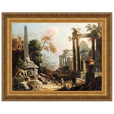 Design Toscano Landscape with Classical Ruins and Figures, 1730: Canvas Replica Painting: Small