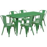 Flash Furniture 31.5'' x 63'' Rectangular Green Metal Indoor-Outdoor Table Set with 6 Stack Chairs screenshot. Desks directory of Office Furniture.