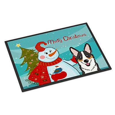 Caroline's Treasures BB1875JMAT Snowman with Tricolor Corgi Indoor or Outdoor Mat 24x36, 24H X 36W,