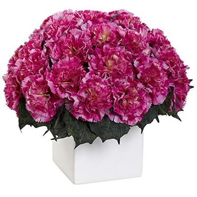 Nearly Natural 1372-DP Carnation Arrangement with Vase Dark Pink