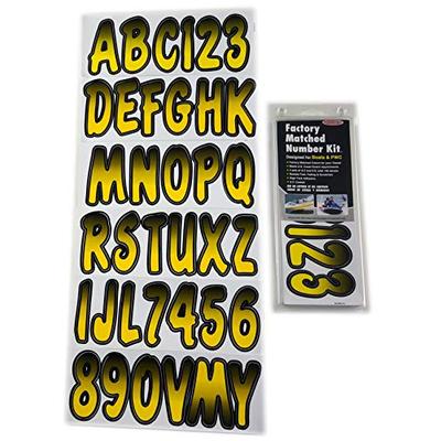 Hardline Products Series 200 Factory Matched 3-Inch Boat & PWC Registration Number Kit, Yellow/Black