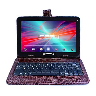 LINSAY 10.1" 1024x600 HD Quad Core 16GB Android 6.0 Tablet Brown Crocodile Style Keyboard Case