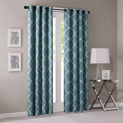 Madison Park Saratoga Fretwork Print Grommet Top Window Curtain Blue 108" Panel