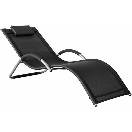 Sobuy - OGS38-SCH Sonnenliege Gartenliege Relaxstuhl Liegestuhl mit Kopfkissen Schwarz bht ca: