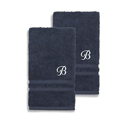 Authentic Hotel and Spa Omni Turkish Cotton Terry Set of 2 Navy Blue Hand Towels with White Script M