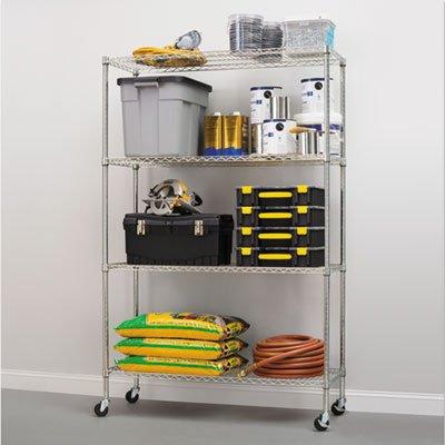 Alera ALESW604818SR Complete Wire Shelving Unit w/Caster, Four-Shelf, 48 x 18 x 72, Silver