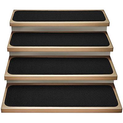 House, Home and More Set of 15 Attachable Indoor Carpet Stair Treads - Black - 8 in. X 30 in. - Seve