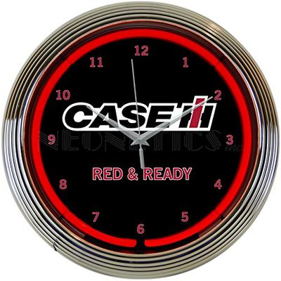 Case IH International Harvester Red and Ready Neon Clock 15 Inch Diameter with Chrome Rim and Red Ne