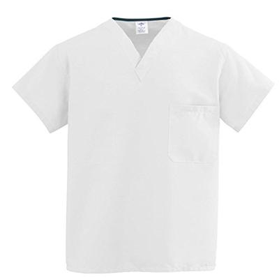Medline ComfortEase Unisex One-Pocket Reversible Scrub Top, Small, White