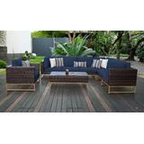 Amalfi 8 Piece Outdoor Wicker Patio Furniture Set 08d in Navy - TK Classics Amalfi-08D-Gld-Navy