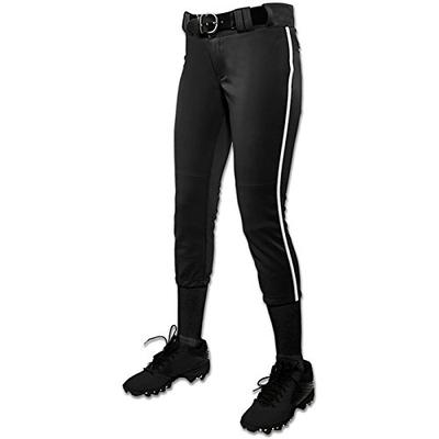 CHAMPRO Women's Tournament Fastpitch Pant with Piping Black/White XL