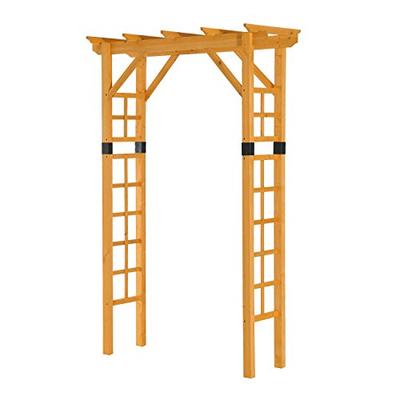 Outsunny 7' Wood Steel Outdoor Garden Pergola Style Arbor Arch Trellis - Natural Wood