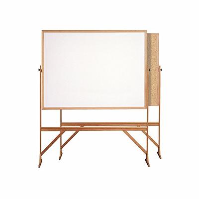 Ghent 3' x 4' Wood Frame Mobile Reversible Free Standing Melamine Markerboard / Natural Corkboard