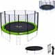 Pack Premium Trampoline 370cm réversible vert / bleu perth + filet, échelle, bâche et kit d'ancrage