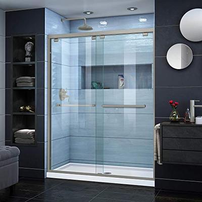 DreamLine Encore 56-60 in. W x 76 in. H Frameless Semi-Frameless Bypass Shower Door in Brushed Nicke