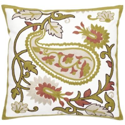 Safavieh Pillow Collection Sunny Paisley 18-Inch White and Yellow Embroidered Decorative Pillows, Se