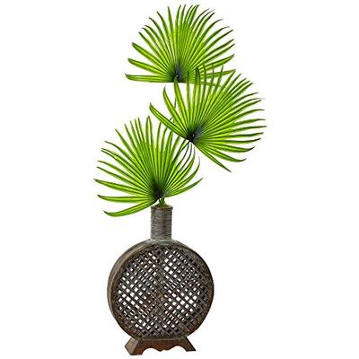 Nearly Natural Fan Palm in Open Weave Vase Green
