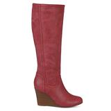 Brinley Co. Womens Regular and Wide Calf Round Toe Faux Leather Mid-Calf Wedge Boots Red, 12 Wide Ca screenshot. Shoes directory of Clothing & Accessories.